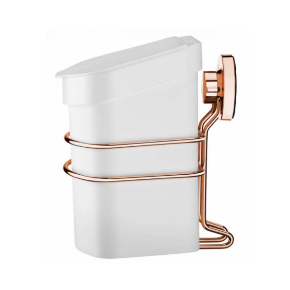 Suporte Com Lixeira De Fixação Ventosa Branca Rose Gold 2,5 Litros