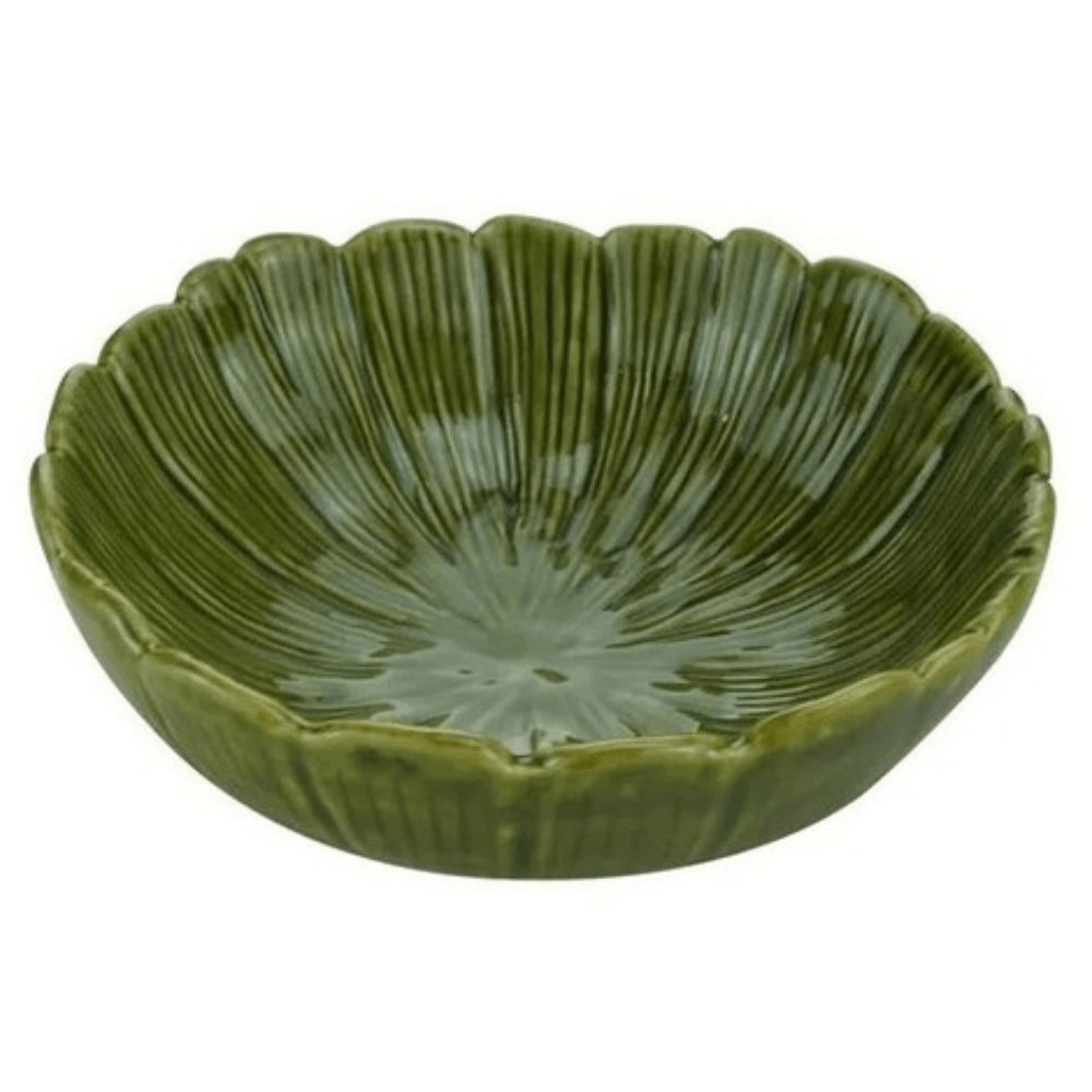 Saladeira Travessa Redonda de Cerâmica Leaf Folha de Banana Verde 25cm