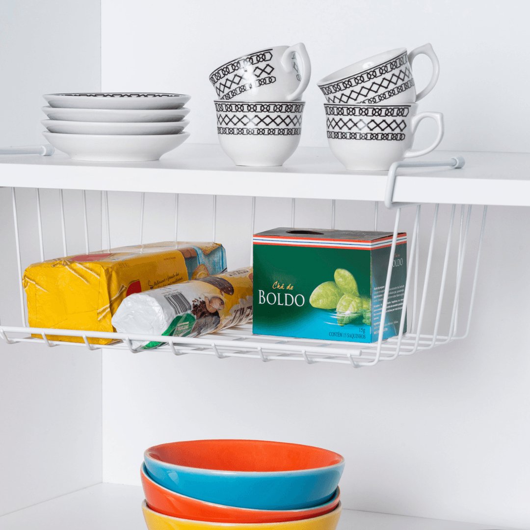 Cesto Organizador de Armário Médio 37,5cm Branco Cozinha Moderna
