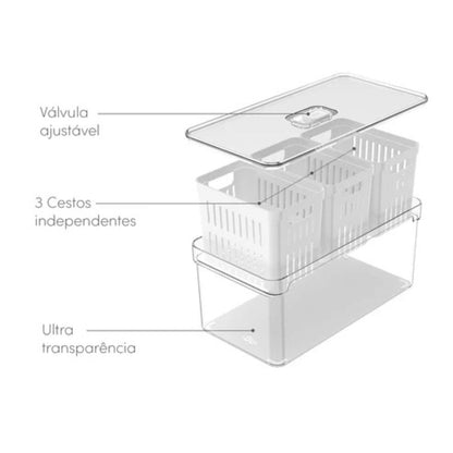 Organizador com Cesto Triplo Clear Fresh Branco 5 Litros