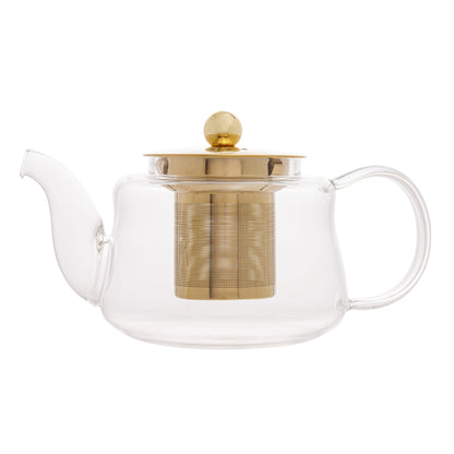 Chaleira de Vidro Borossilicato com Infusor Dourado Inox 600ml