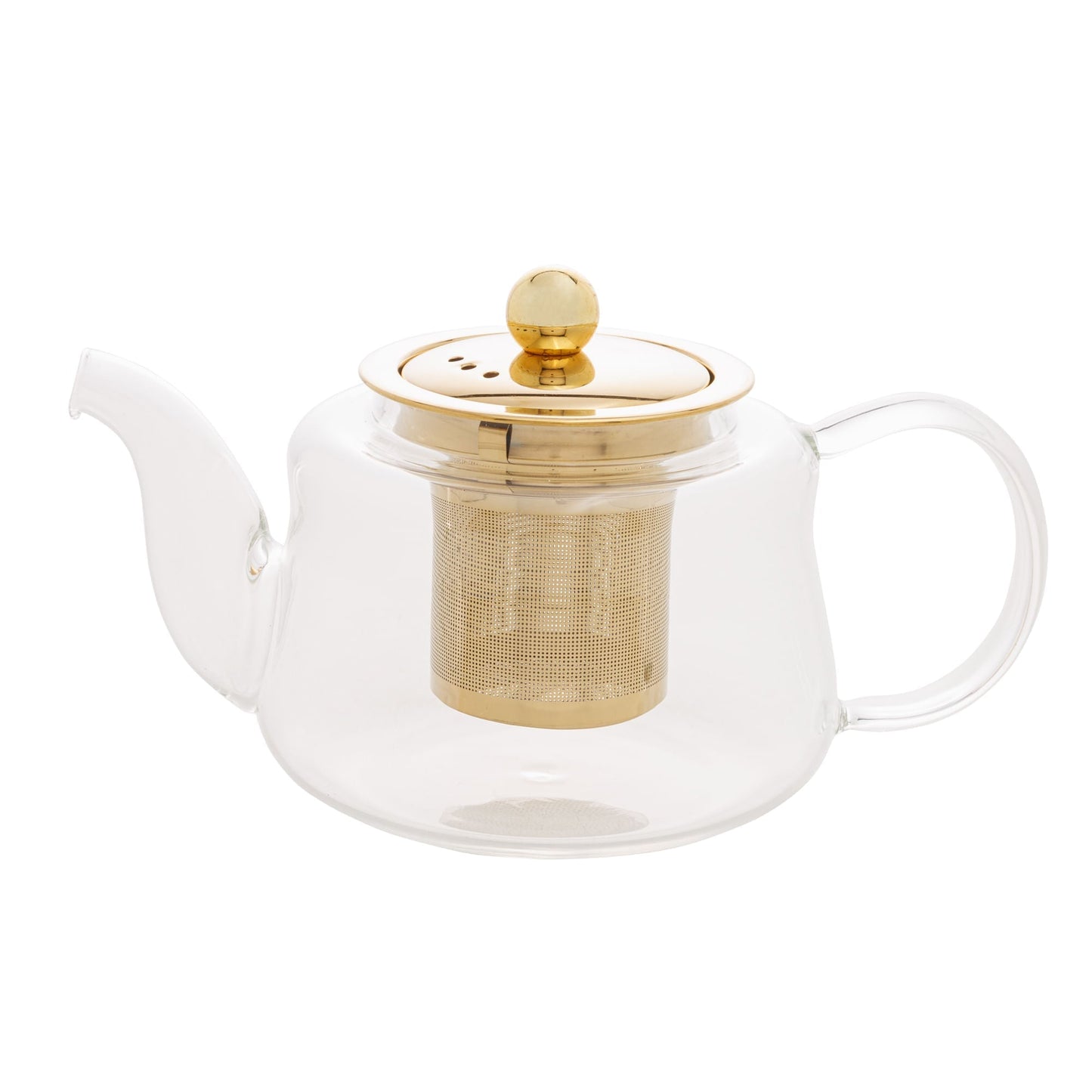 Chaleira de Vidro Borossilicato com Infusor Dourado Inox 600ml