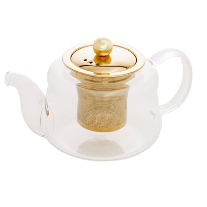 Chaleira de Vidro Borossilicato com Infusor Dourado Inox 600ml