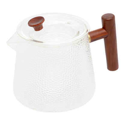 Chaleira de Vidro Borossilicato Martelado com Alça de Bambu 750ml