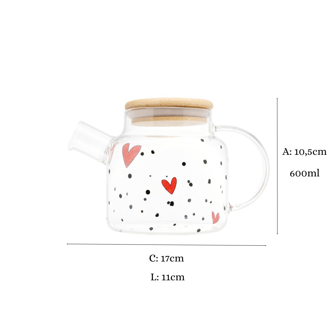 Chaleira de Vidro com Tampa de Bambu Heart 600ml