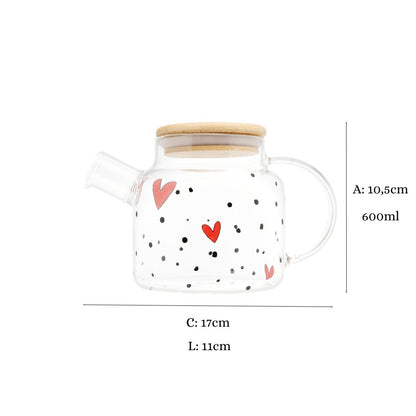 Chaleira de Vidro com Tampa de Bambu Heart 600ml