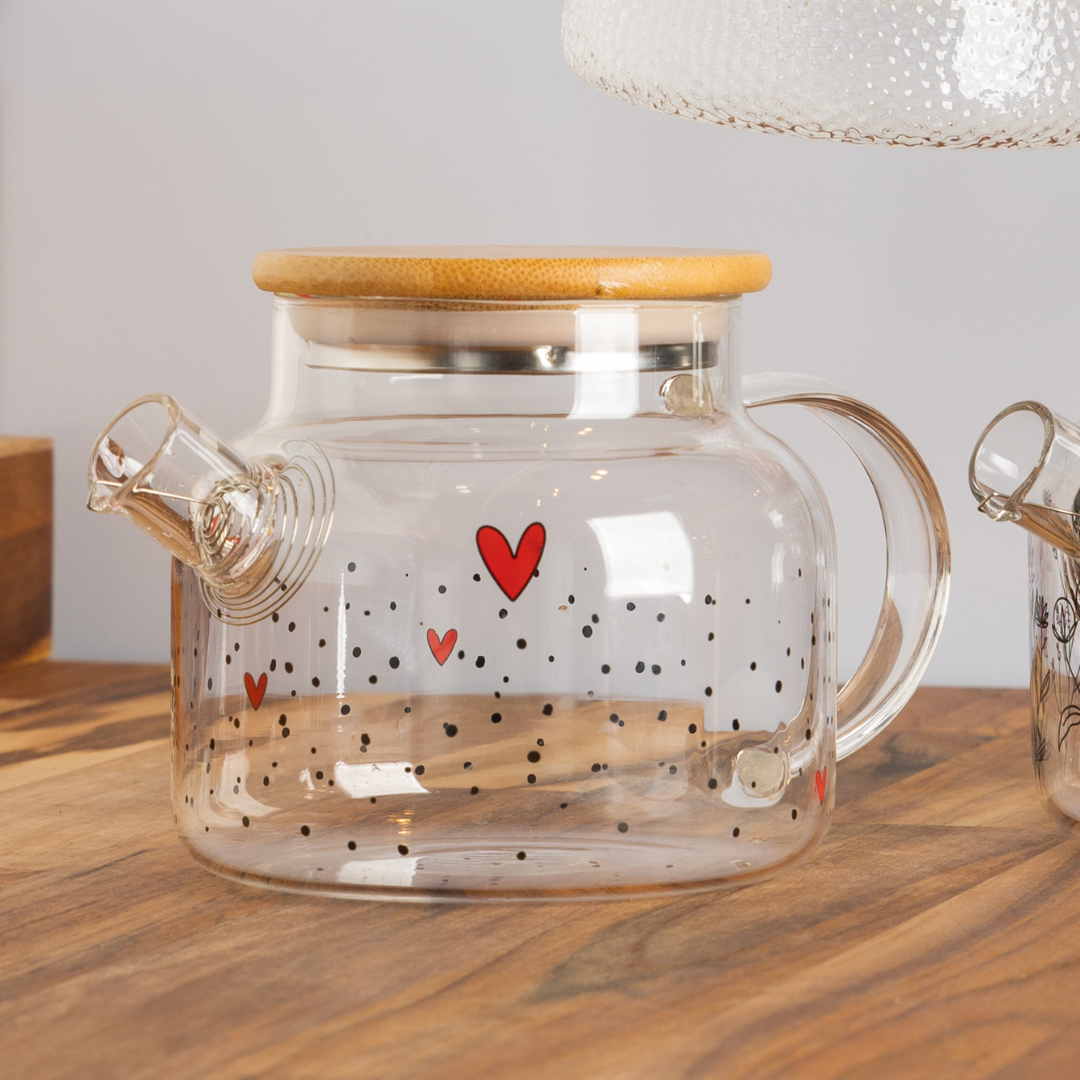 Chaleira de Vidro com Tampa de Bambu Heart 600ml