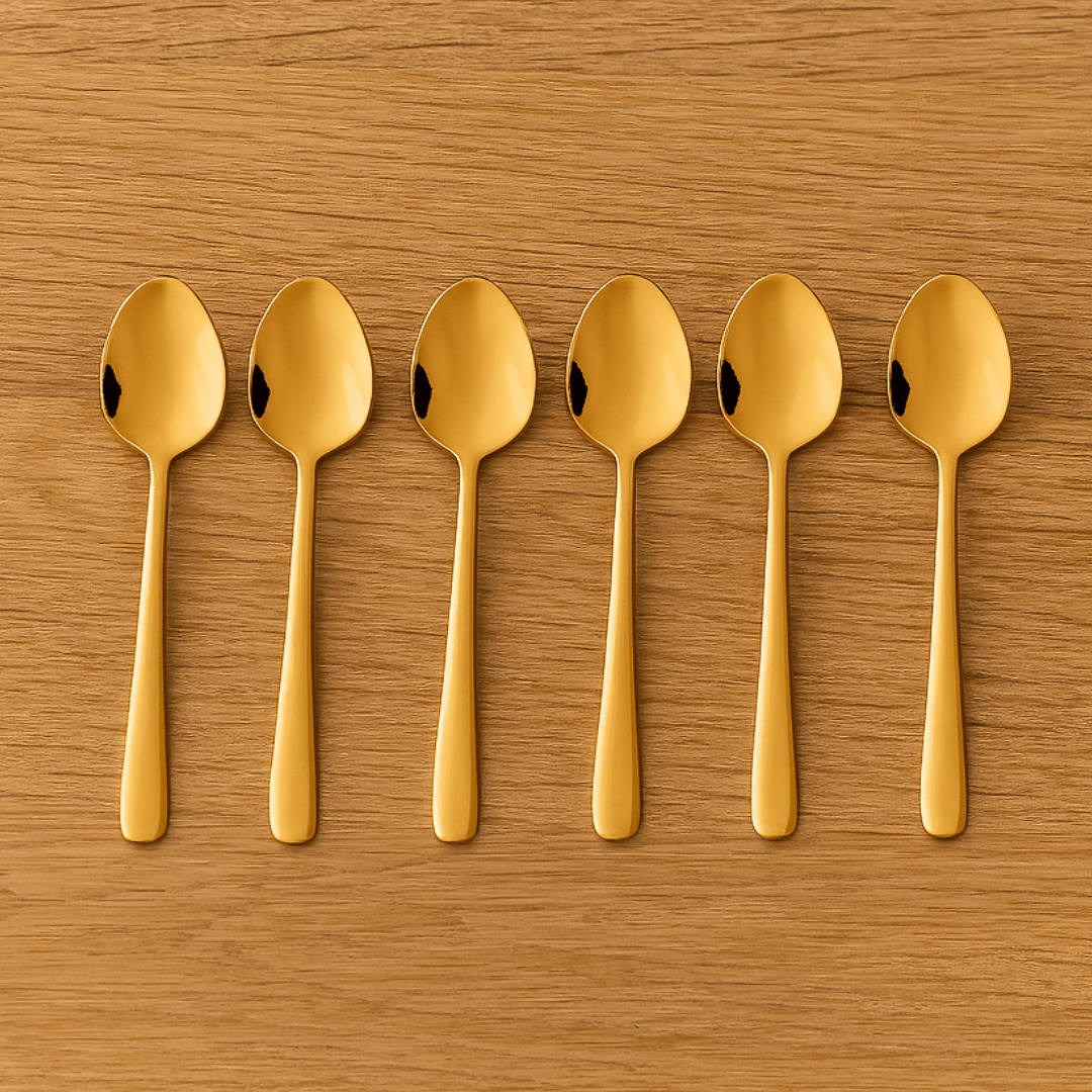 Jogo 6 Colheres para Café Viena Dourado 11cm