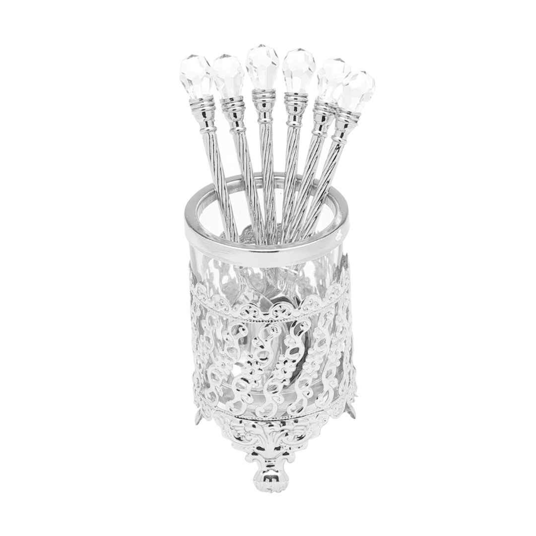 Conjunto 6 Colheres com Suporte Crystal Niquelado Zamac 14cm