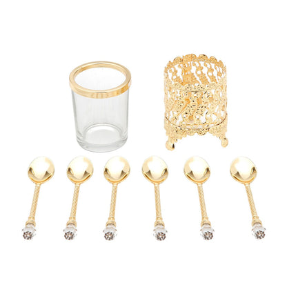 Conjunto 6 Colheres Com Suporte De Zamac Dourada 14cm