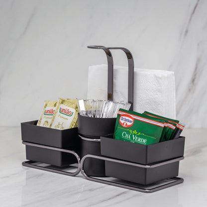 Conjunto para Chá Café Porta Sachês Mexedor Ônix 3 em 1