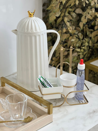 Conjunto para Sachês Chá Café Açucar e Adoçante Branco e Dourado