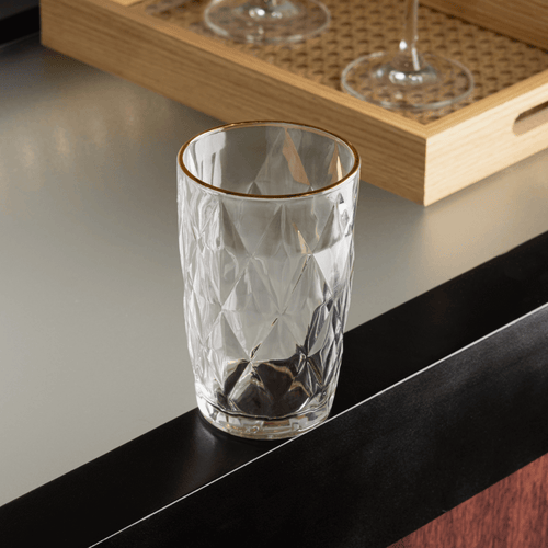 Copo Alto de Vidro Diamond com Fio de Ouro 390ml