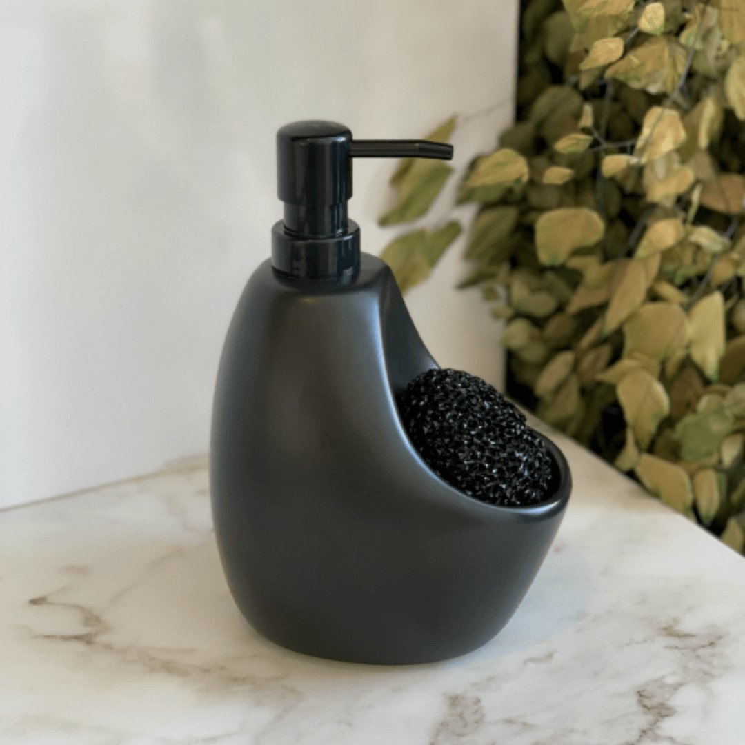 Dispenser Porta Detergente com Esponja Joey Cerâmica Preto 591ml