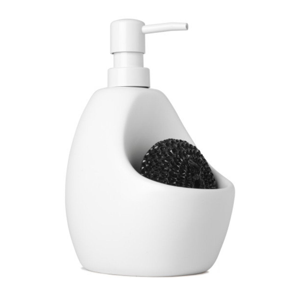 Dispenser Porta Detergente com Esponja Joey Umbra Cerâmica Branco - 591ml