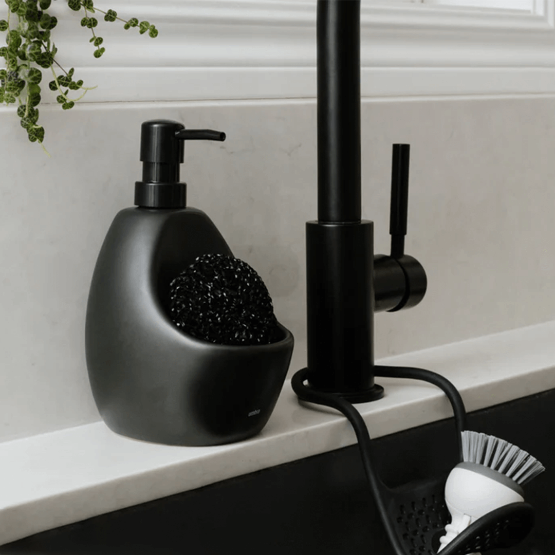 Dispenser Porta Detergente com Esponja Joey Cerâmica Preto 591ml