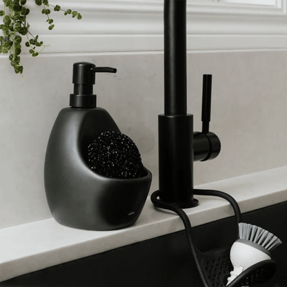 Dispenser Porta Detergente com Esponja Joey Cerâmica Preto 591ml