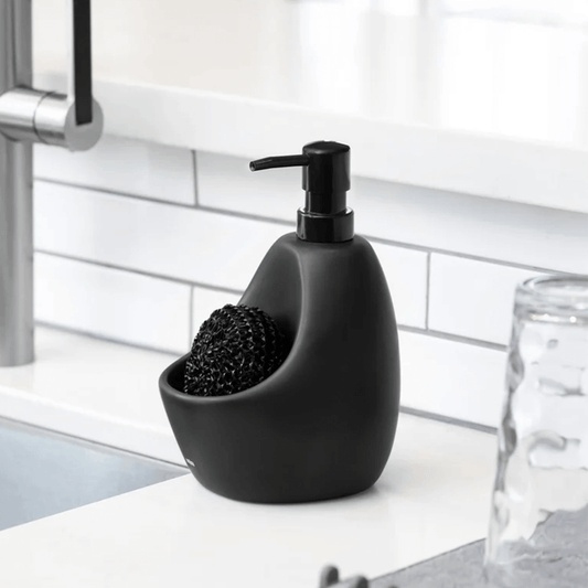 Dispenser Porta Detergente com Esponja Joey Cerâmica Preto 591ml