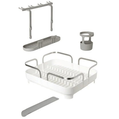 Escorredor De Louças Holster Com Porta Taças e Bico Branco em Aço Inox e PP