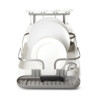 Escorredor De Louças Holster Com Porta Taças e Bico Branco em Aço Inox e PP
