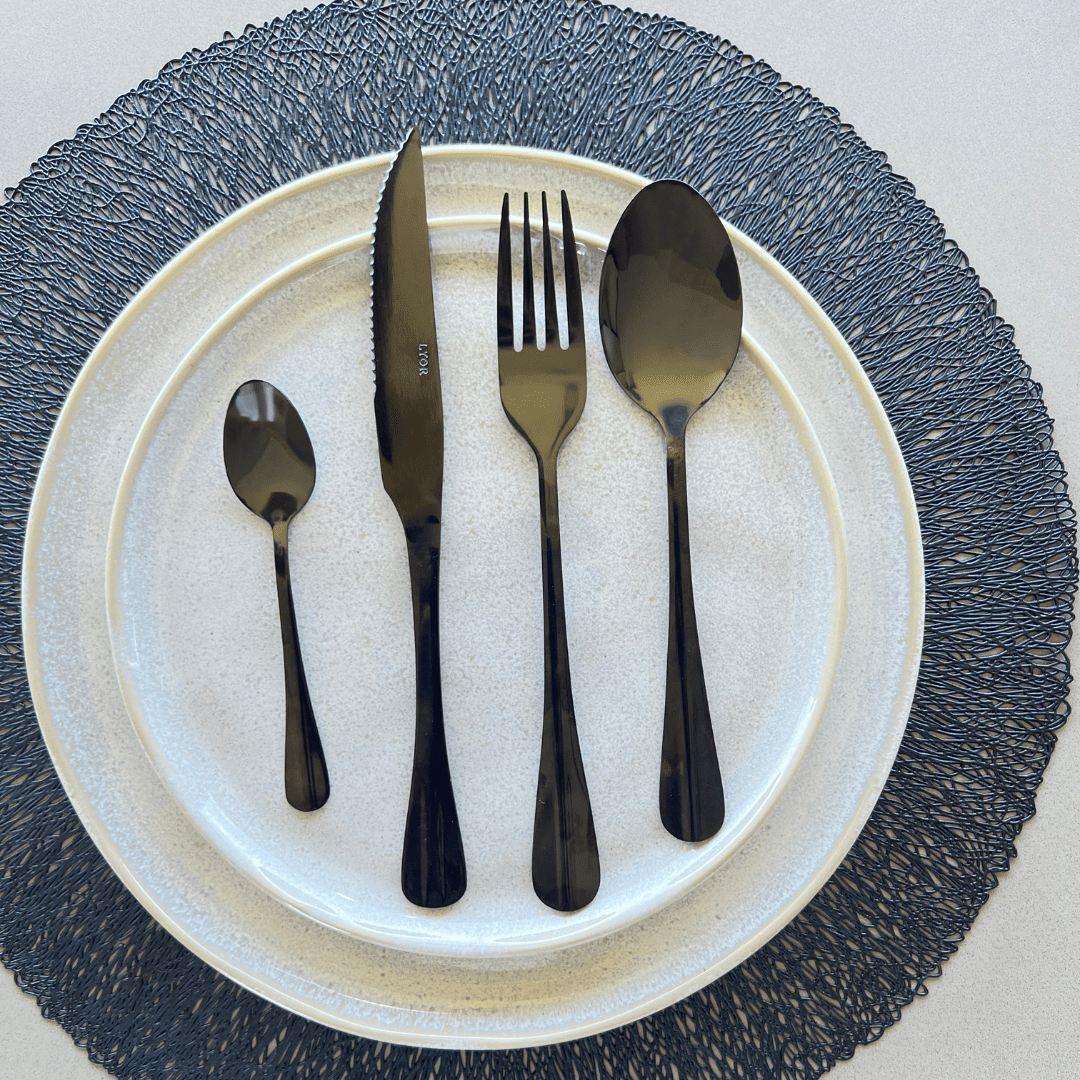 Faqueiro 24 Peças de Aço Inox Positano Preto Ônix