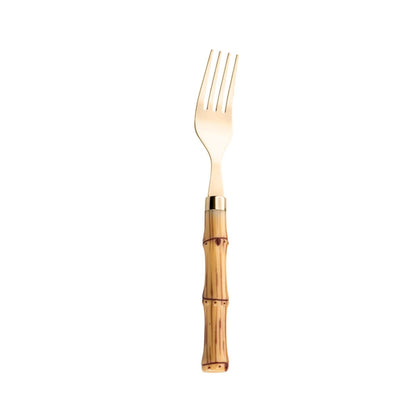Faqueiro de Aço Inox com Cabo Plástico Bambu Dourado 24 Peças