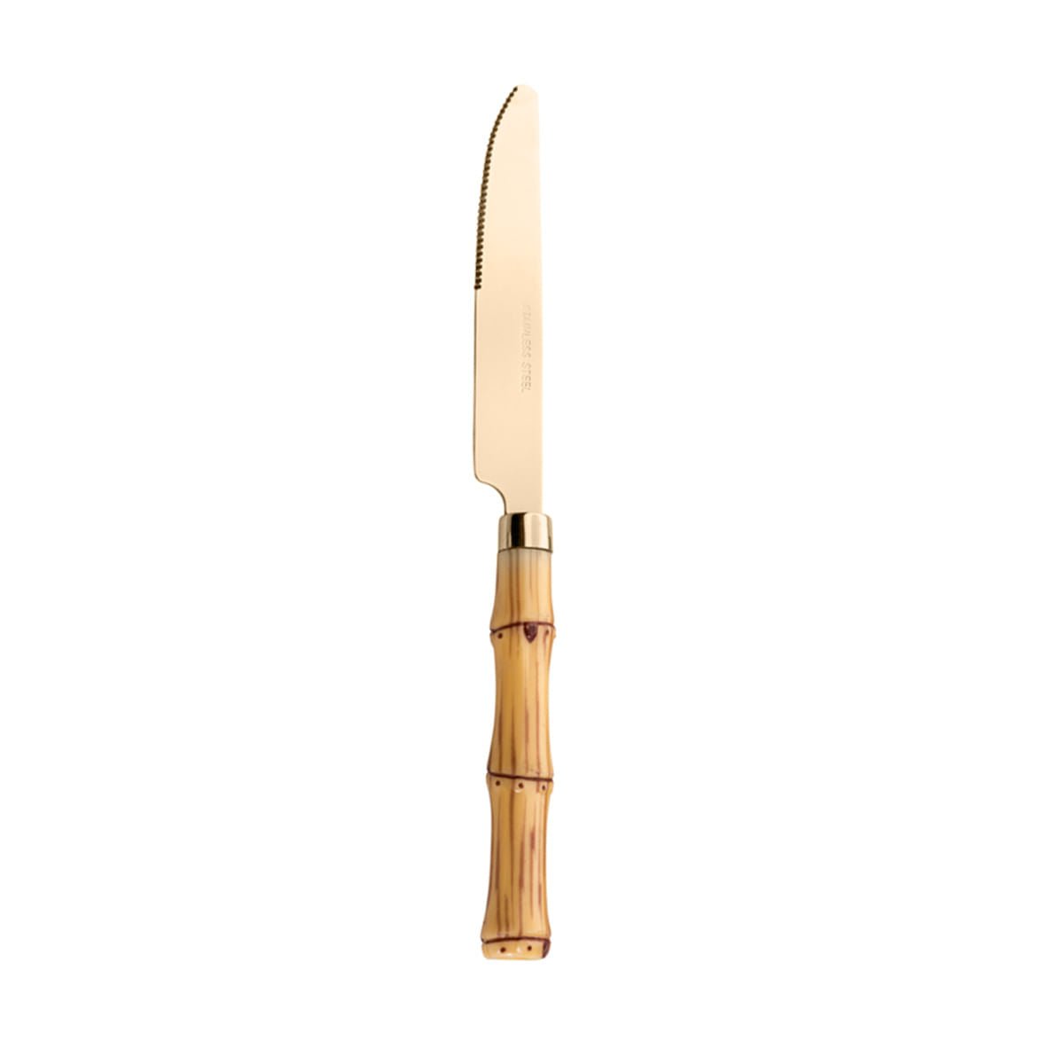 Faqueiro de Aço Inox com Cabo Plástico Bambu Dourado 24 Peças