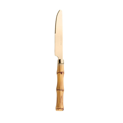 Faqueiro de Aço Inox com Cabo Plástico Bambu Dourado 24 Peças