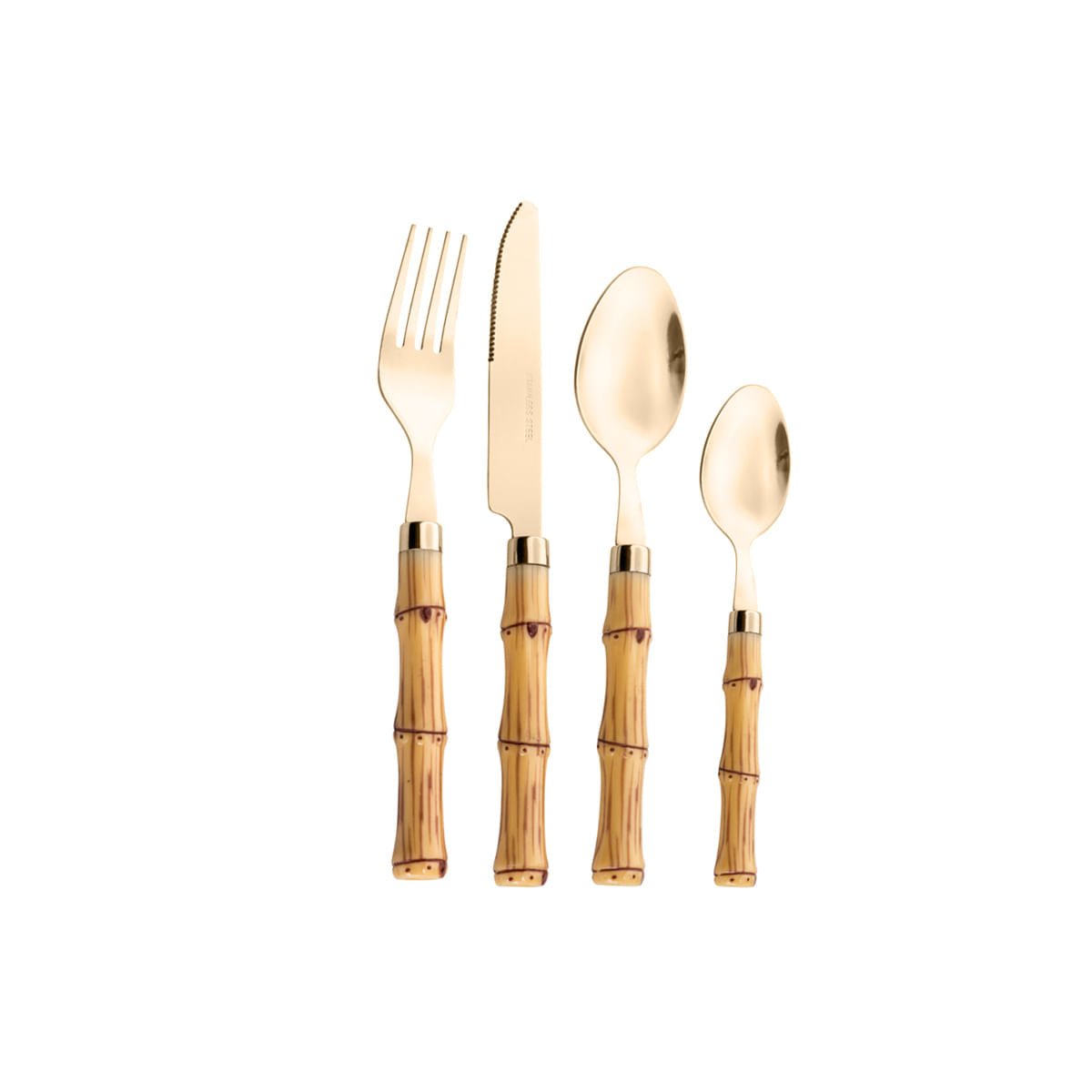 Faqueiro de Aço Inox com Cabo Plástico Bambu Dourado 24 Peças