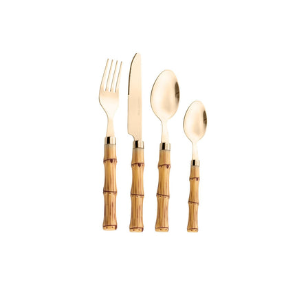 Faqueiro de Aço Inox com Cabo Plástico Bambu Dourado 24 Peças