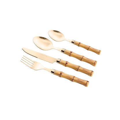Faqueiro de Aço Inox com Cabo Plástico Bambu Dourado 24 Peças