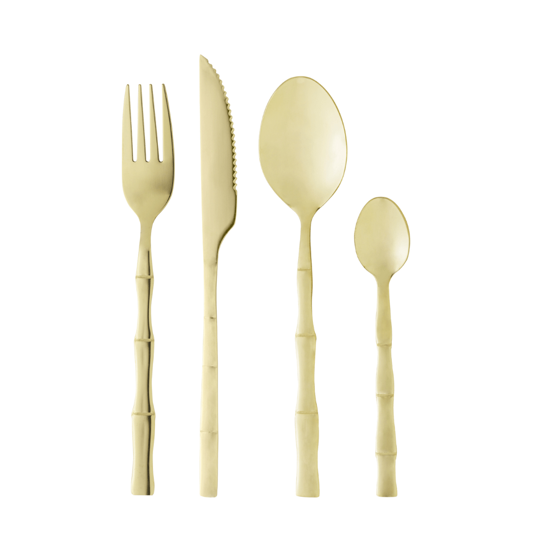 Faqueiro Elegant Estilo Bambu em Aço Inox Champanhe 16 Peças
