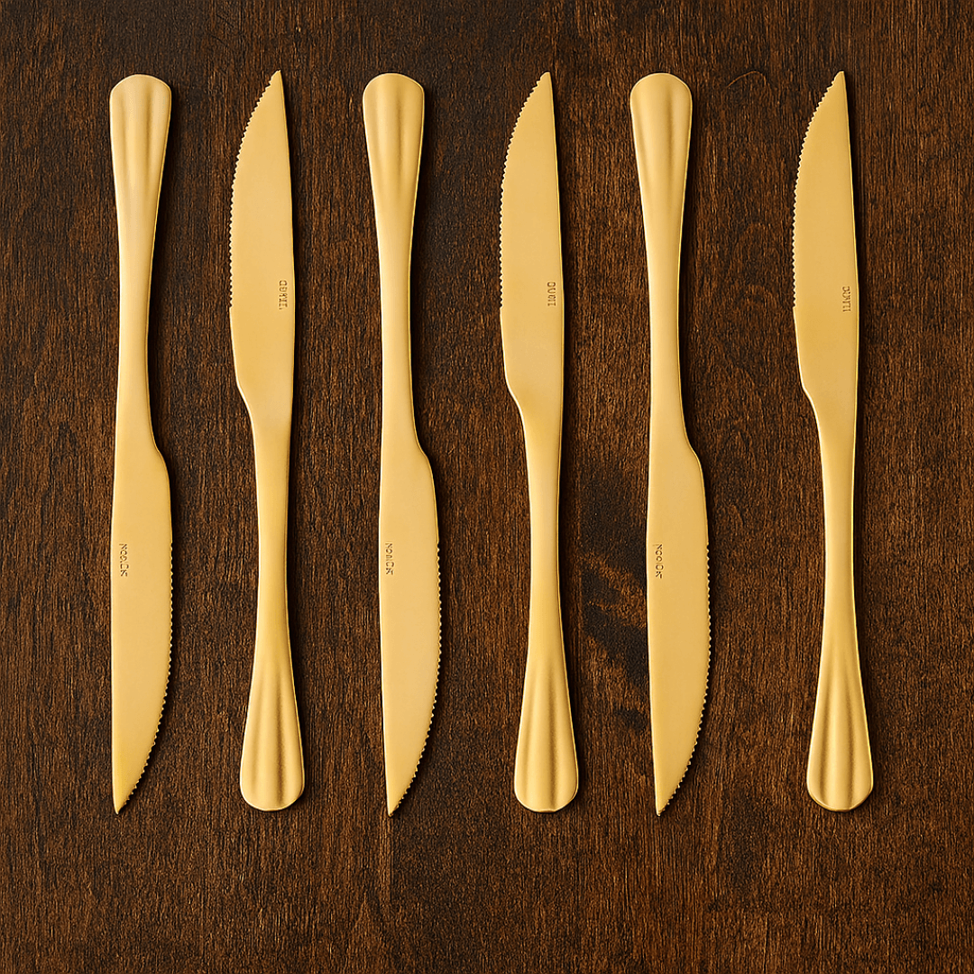 Jogo 6 Facas Churrasco Positano Dourado 23cm
