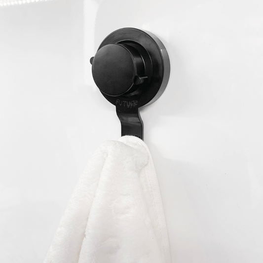Gancho de Parede Preto Fosco com Ventosa Resistente 10,5cm