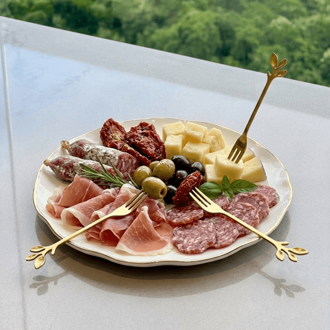 Jogo de Garfos para Aperitivo em Aço Inox Leaves Dourado 4 Peças