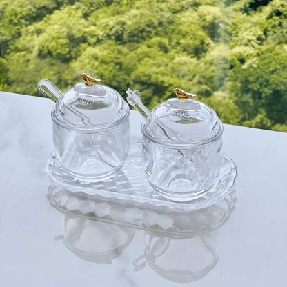 Açucareiro com Colher e Tampa de Cristal Golden Bird 150ml