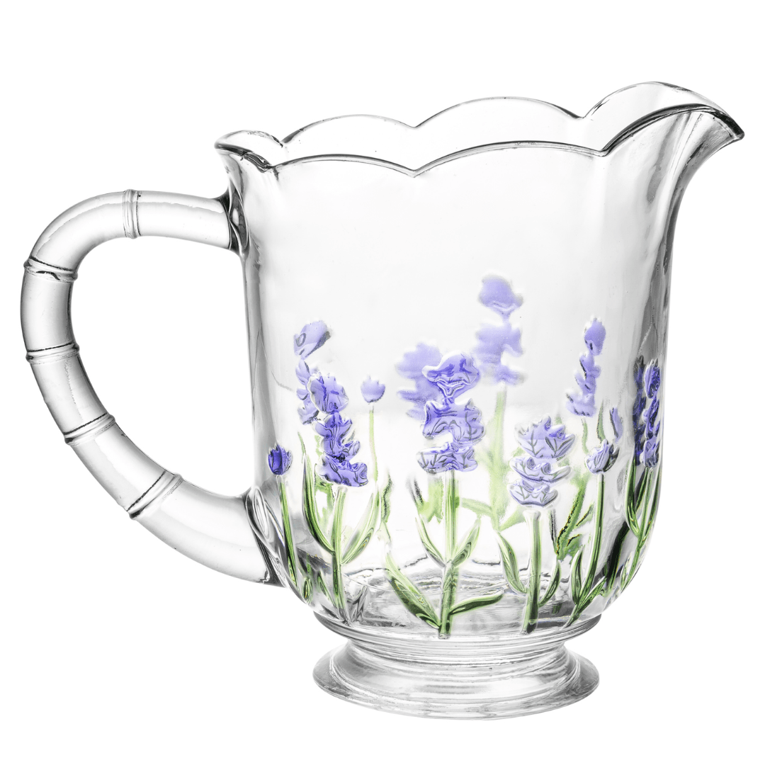 Jogo 1 Jarra com 6 Taças Cristal Lavanda Hand Painting