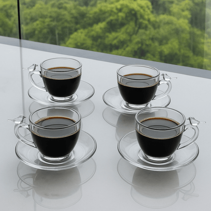 Jogo 4 Xícaras de Café Bird com Pires Cristal 80ml