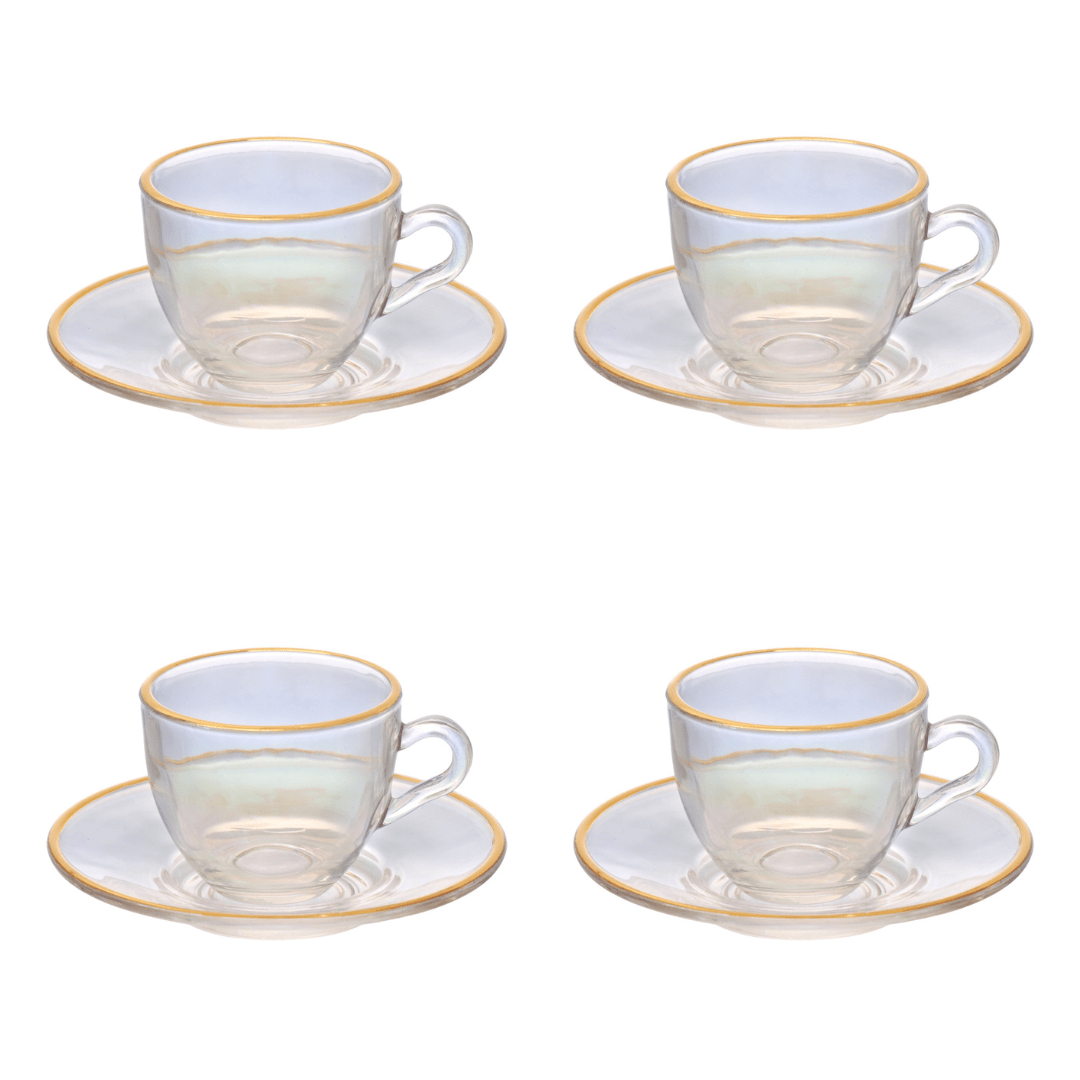 Jogo 4 Xícaras de Café com Pires Cristal Menfis com Borda Dourada 85ml