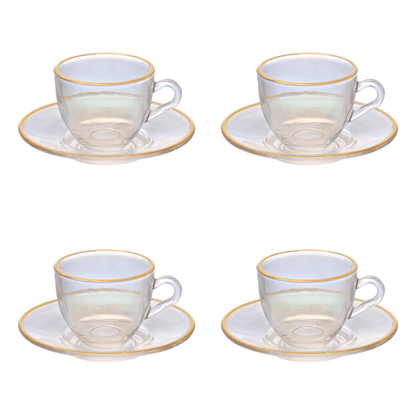 Jogo 4 Xícaras de Café com Pires Cristal Menfis com Borda Dourada 85ml