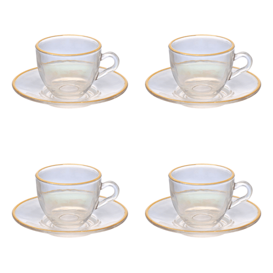 Jogo 4 Xícaras de Café com Pires Cristal Menfis com Borda Dourada 85ml