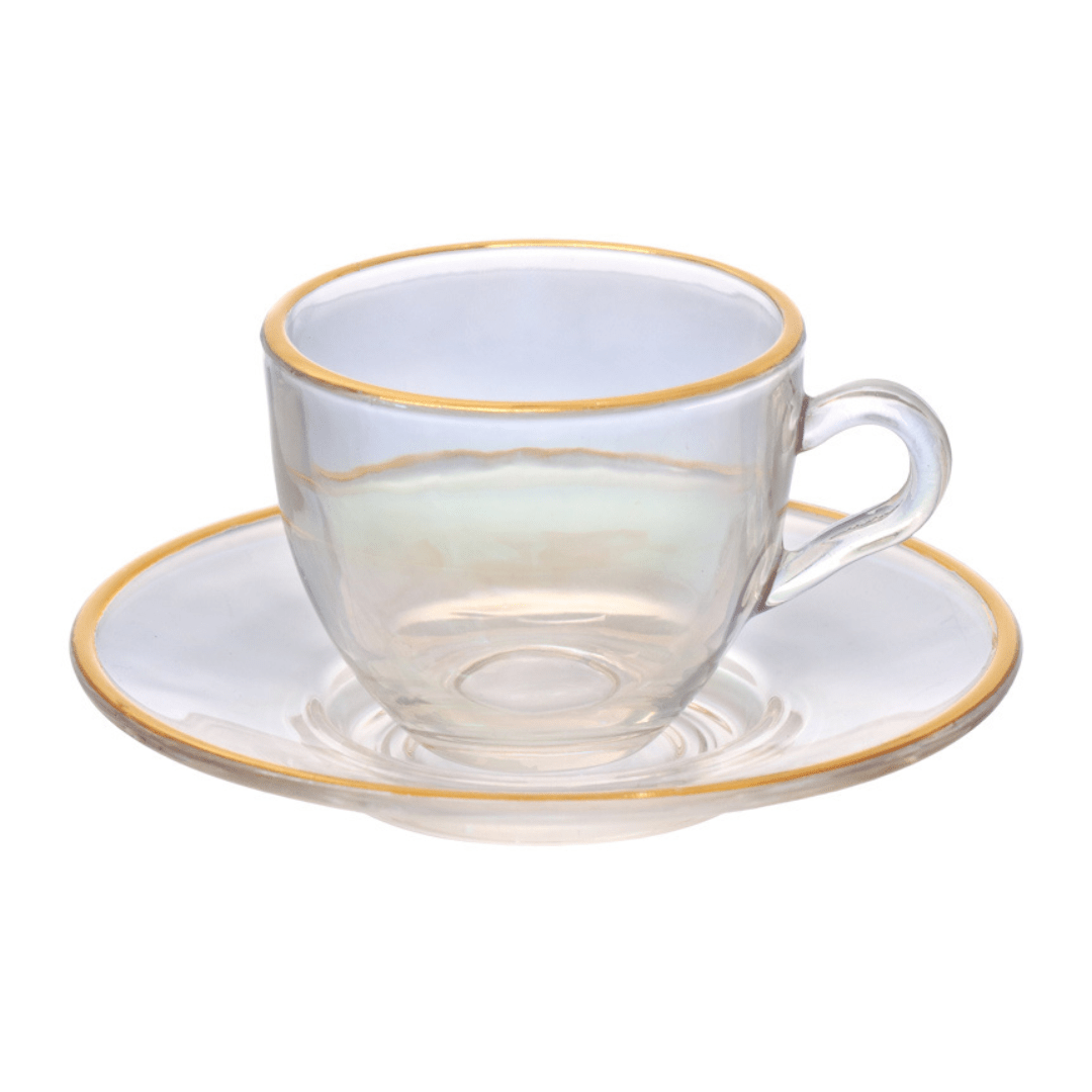 Jogo 4 Xícaras de Café com Pires Cristal Menfis com Borda Dourada 85ml