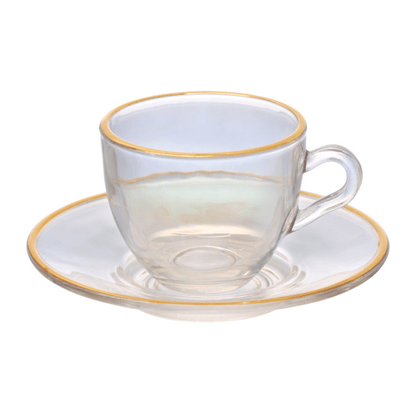 Jogo 4 Xícaras de Café com Pires Cristal Menfis com Borda Dourada 85ml