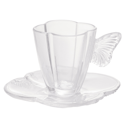 Jogo 4 Xicaras de Café com Pires de Vidro Butterfly 80ml