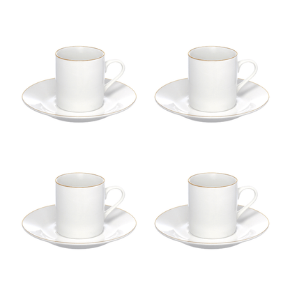 Jogo 4 Xícaras de Café Porcelana Royal Branco e Borda Dourada 90ml 4 Peças
