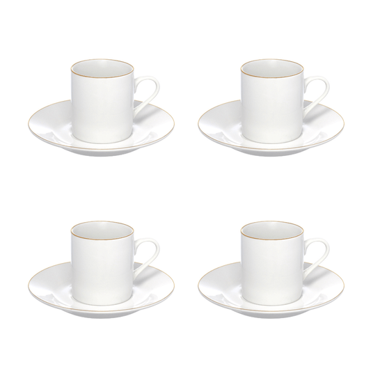 Jogo 4 Xícaras de Café Porcelana Royal Branco e Borda Dourada 90ml 4 Peças