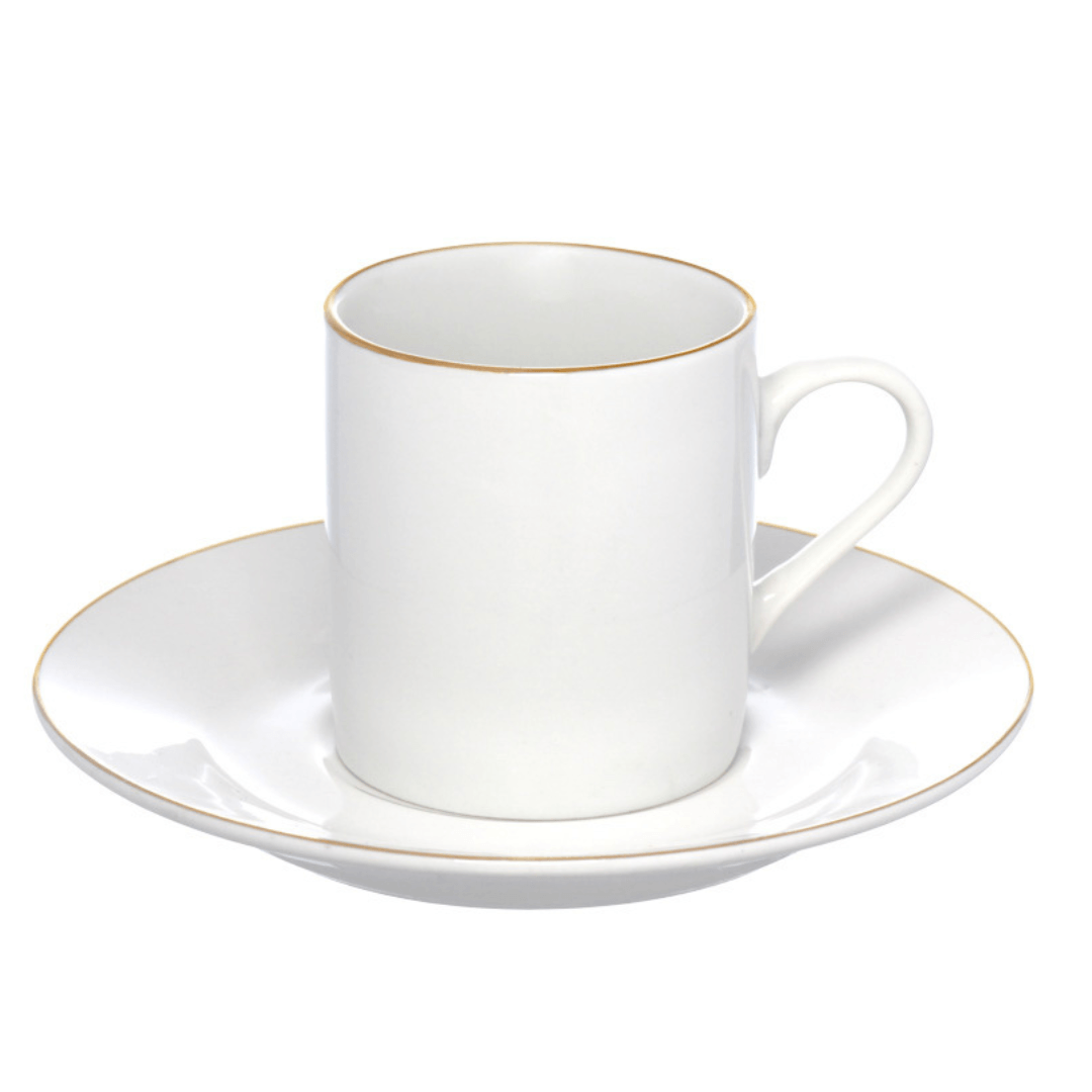 Jogo 4 Xícaras de Café Porcelana Royal Branco e Borda Dourada 90ml 4 Peças