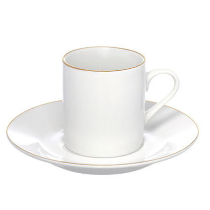 Jogo 4 Xícaras de Café Porcelana Royal Branco e Borda Dourada 90ml 4 Peças