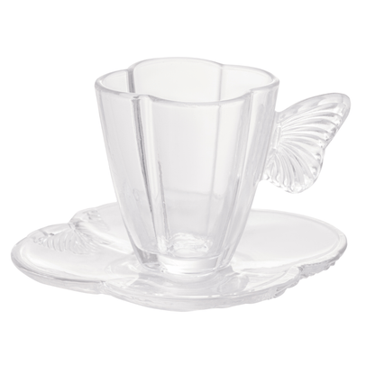 Jogo 4 Xícaras de Chá com Pires em Vidro Butterfly 180ml