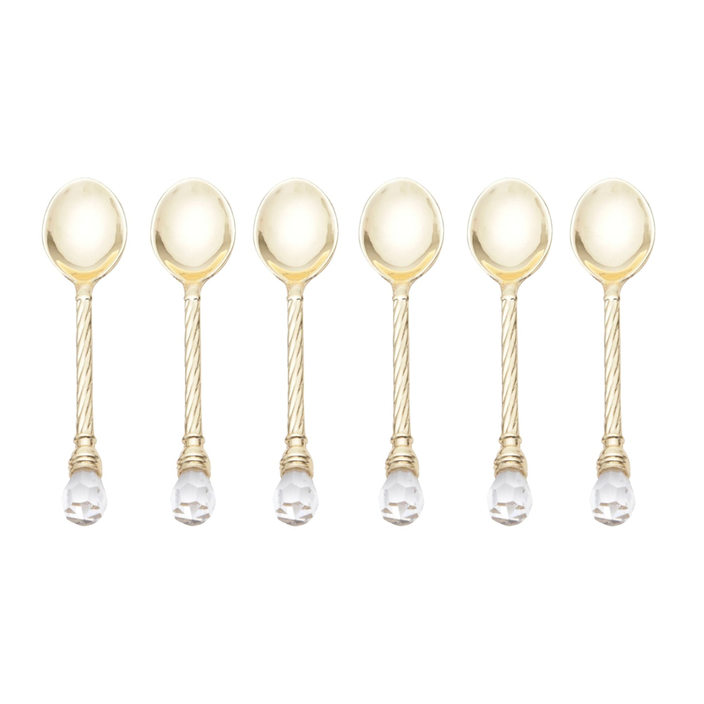 Jogo 6 Colheres de Café Zamac Crystal Dourada 11cm